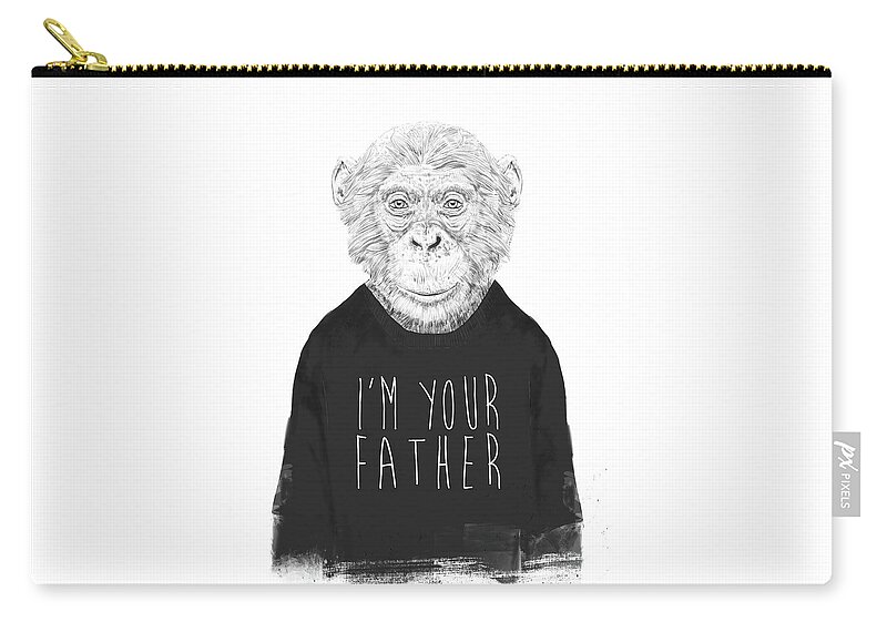 Monkey Zip Pouch featuring the mixed media I'm your father by Balazs Solti