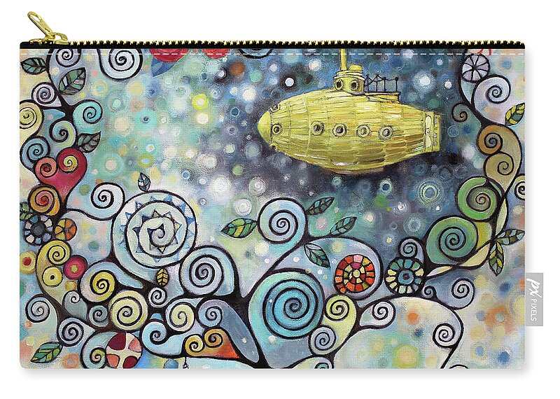 Yellow Zip Pouch featuring the painting Imagine Yellow Submarine by Manami Lingerfelt