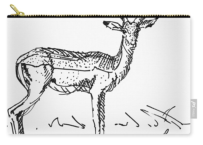 Impala Zip Pouch featuring the drawing Impala antelope drawing side view by Mike Jory