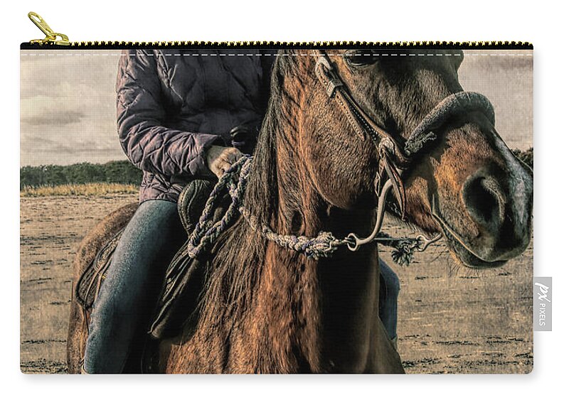 Horse Rider Zip Pouch featuring the photograph In the saddle by Aleksander Rotner