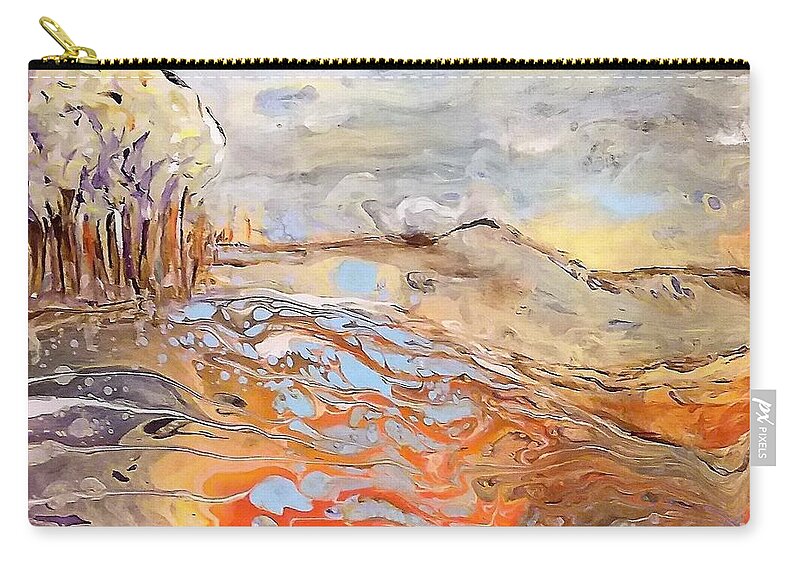 Embellished Acrylic Pour Zip Pouch featuring the painting In The Valley by Deborah Nell