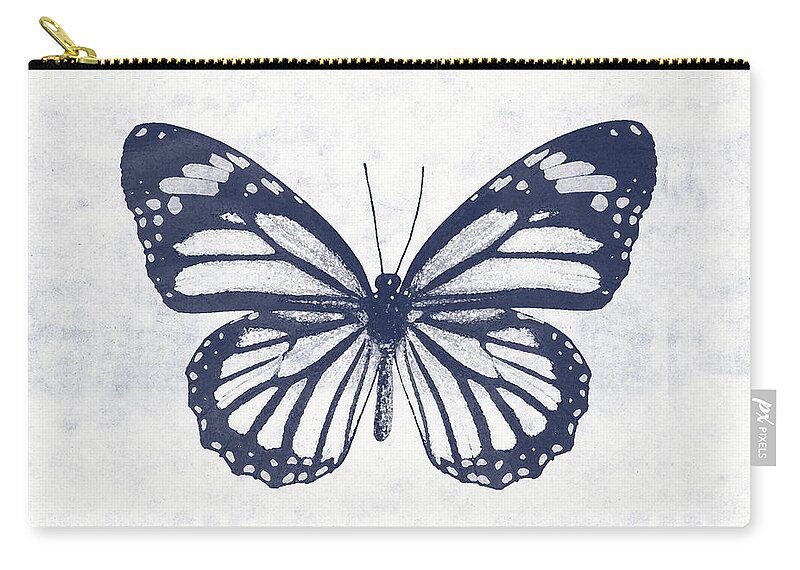 Butterfly Zip Pouch featuring the mixed media Indigo and White Butterfly 3- Art by Linda Woods by Linda Woods