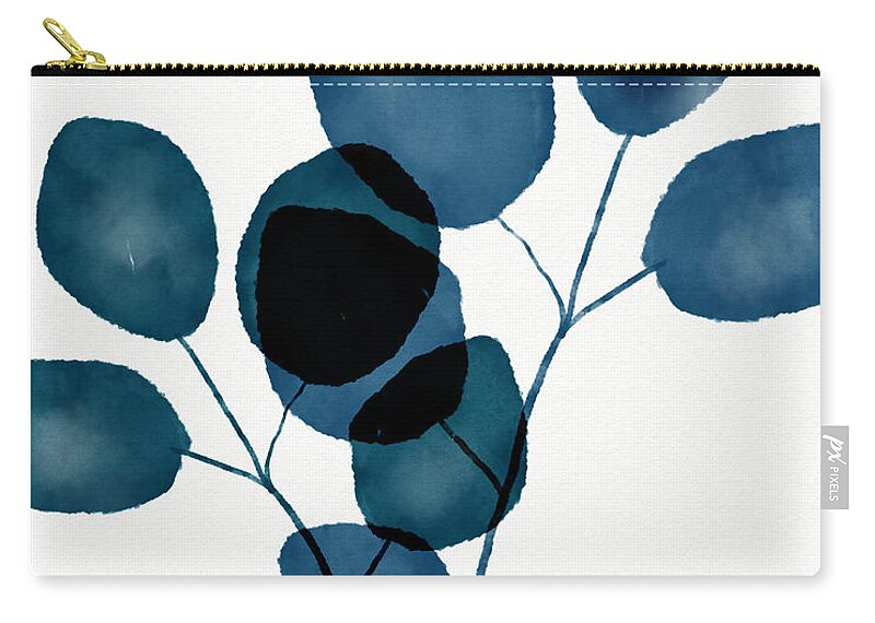 Botanical Zip Pouch featuring the mixed media Indigo Eucalyptus 3- Art by Linda Woods by Linda Woods
