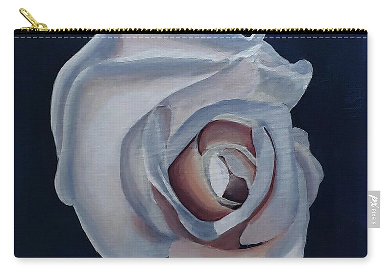 White Zip Pouch featuring the painting Indigo White Rose by Alexis King-Glandon