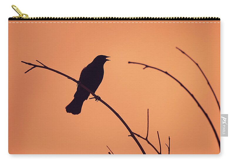 Silhouette Bird Birding Infrared 720nm Ir Wildlife Wild-life Wild Life Outside Outdoors Nature Brian Hale Brianhalephoto Redwing Blackbird Zip Pouch featuring the photograph Infrared Silhoutte by Brian Hale