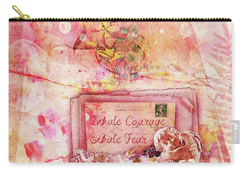Courage Zip Pouch featuring the digital art Inhale Courage by Erika Weber