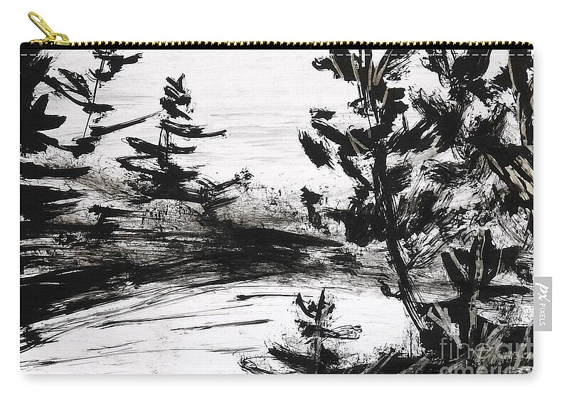 India Ink Zip Pouch featuring the painting Ink Prochade 5 by Petra Burgmann