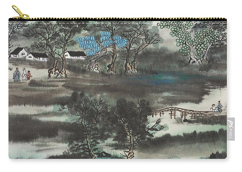 Chinese Watercolor Carry-all Pouch featuring the painting Visiting Friends by Jenny Sanders