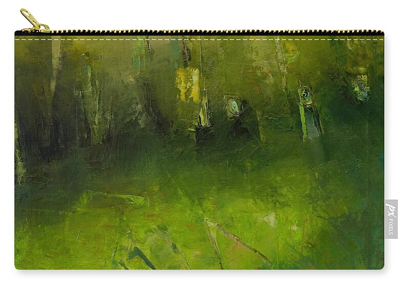 Oil Painting Zip Pouch featuring the painting Inside a nest so soft and green by Suzy Norris