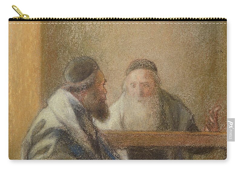 Rabbi Zip Pouch featuring the painting Interior With Two Rabbis Pastel by William Rothenstein