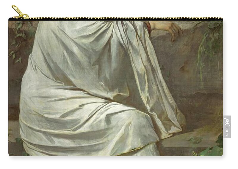 Anselm Feuerbach Zip Pouch featuring the painting Iphigenia, Feuerbach's favourite Roman model andquot, Nanaandquot,. Oil on canvas -1871-. by Anselm Feuerbach