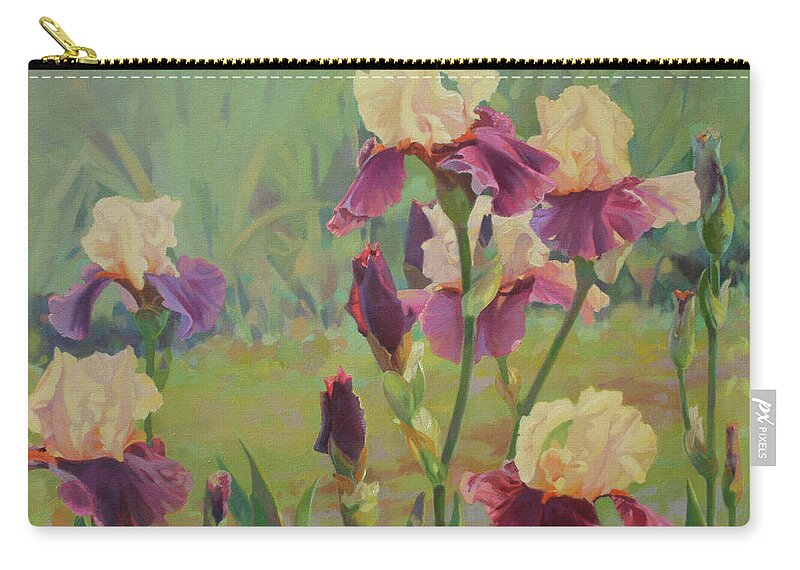 Flowers Zip Pouch featuring the painting Irises by Carolyne Hawley