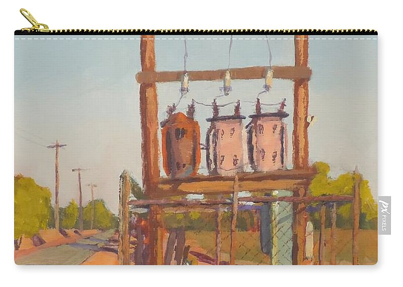 Irrigation Electrification Zip Pouch featuring the painting Irrigation Electrification by Bill Tomsa