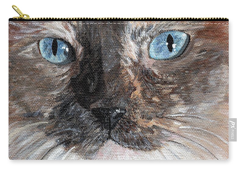 Cat Zip Pouch featuring the painting Isadora Cat Portrait by Annie Troe