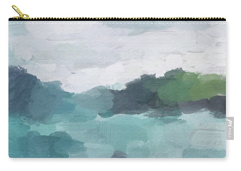 Aqua Blue Green Teal Zip Pouch featuring the painting Island in the Distance by Rachel Elise