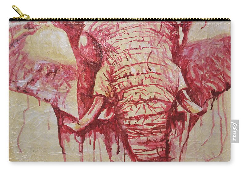 Elephants Crimson And Cream Zip Pouch featuring the painting It was all a dream 2 by Femme Blaicasso