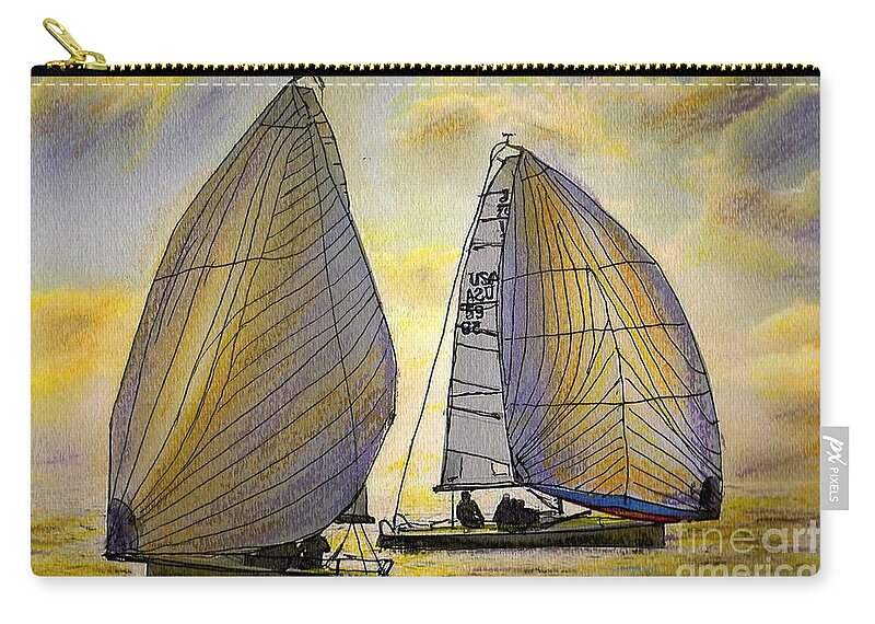 Sail Zip Pouch featuring the painting J-70's in the Sunset by Randy Sprout