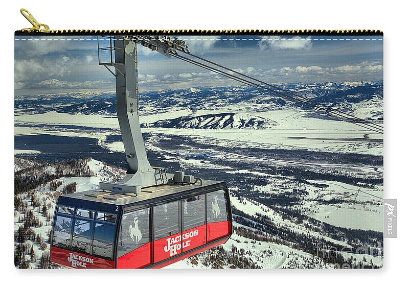 Jackson Hole Tram Zip Pouch featuring the photograph Jackson Hole Tram by Adam Jewell