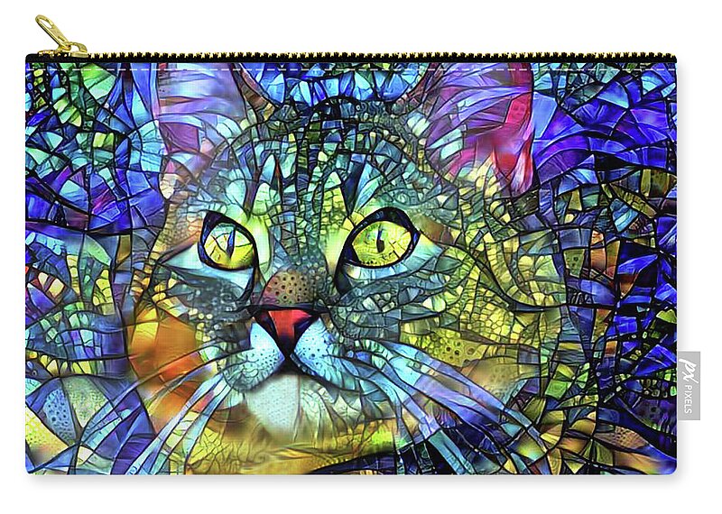 Stained Glass Zip Pouch featuring the digital art Jake the Tabby Cat Stained Glass by Peggy Collins