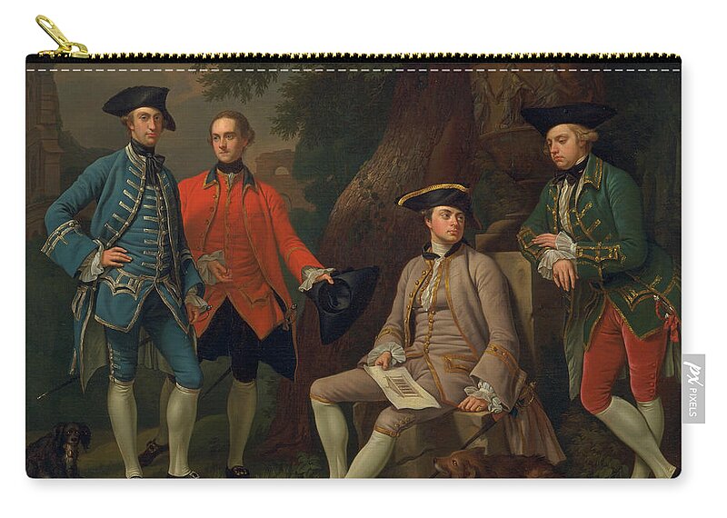 18th Century Art Zip Pouch featuring the painting James Grant of Grant, John Mytton, the Hon. Thomas Robinson, and Thomas Wynne by Nathaniel Dance-Holland