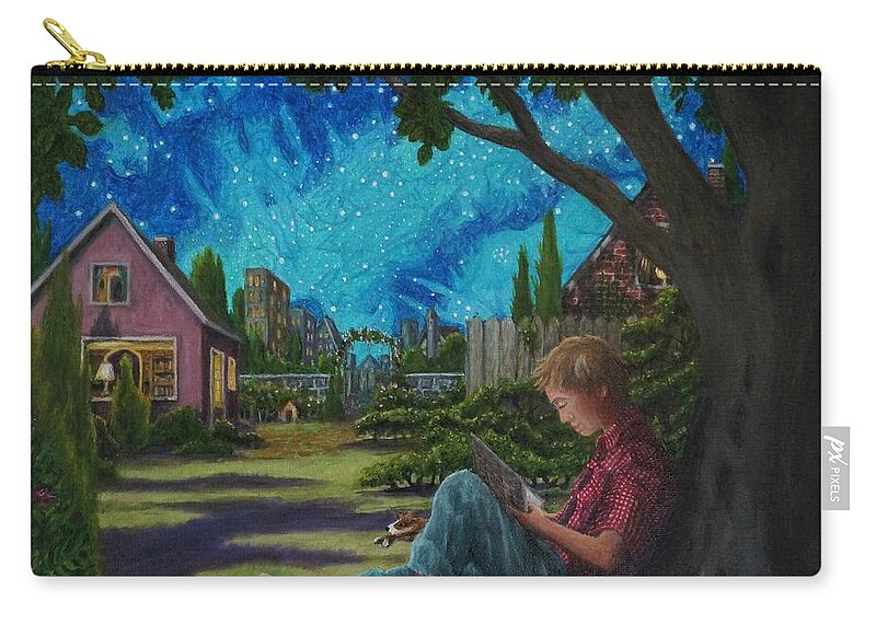 Reading Zip Pouch featuring the painting Jason Under the Fig Tree by Matt Konar