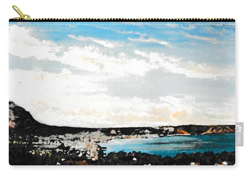 Javea Zip Pouch featuring the painting Javea Spain And Montgo Mountain by Mackenzie Moulton