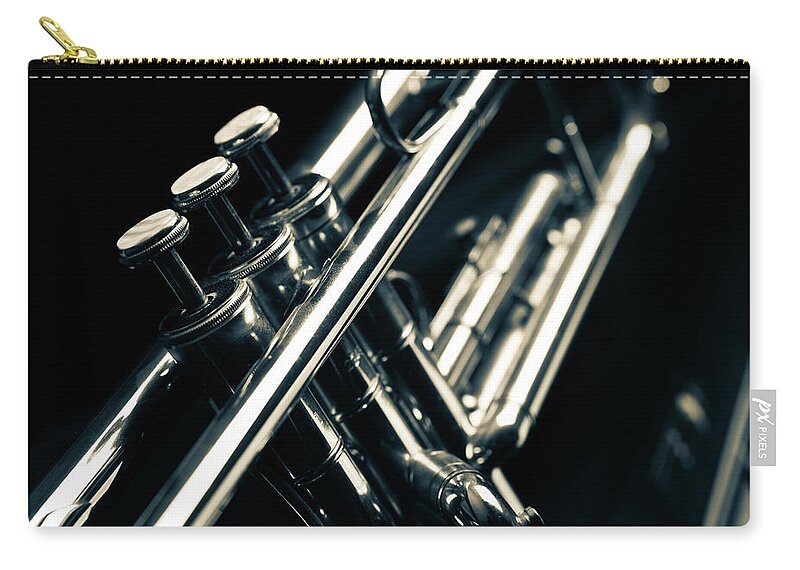 Black Color Zip Pouch featuring the photograph Jazz Trumpet by Aleksandarnakic