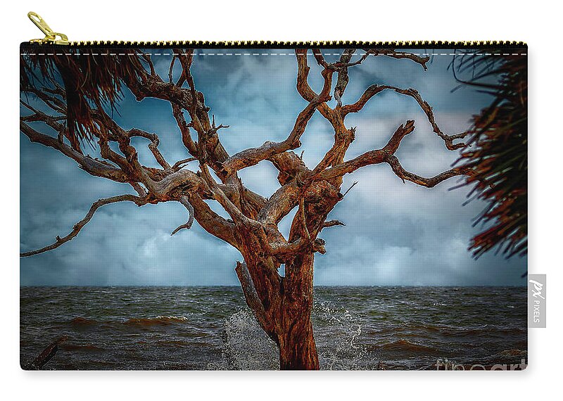 Seascapes Zip Pouch featuring the photograph Jekyll's Driftwood Beach at High Tide by DB Hayes