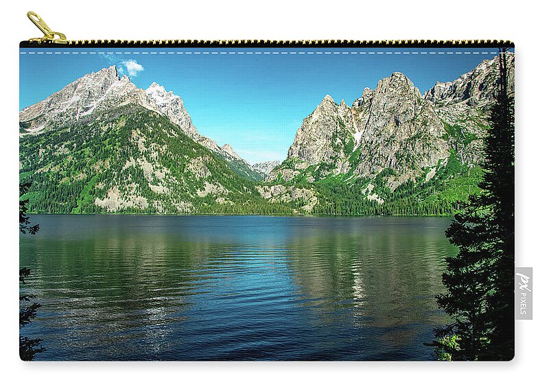 Grand Tetons National Park Zip Pouch featuring the photograph Jenny Lake Morning by Marcy Wielfaert