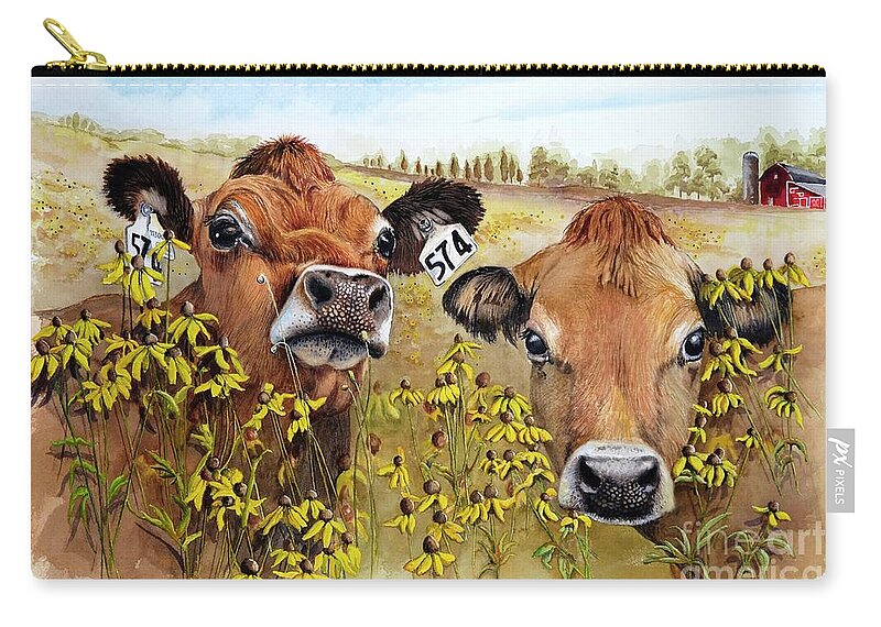 Cows Zip Pouch featuring the painting Jersey Girls by Jeanette Ferguson