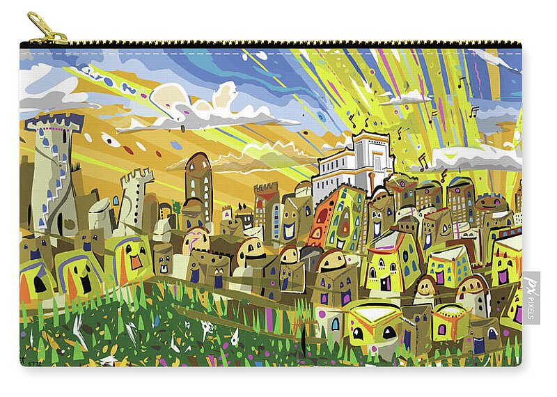 Jerusalem Zip Pouch featuring the painting Jerusalem Third Temple by Yom Tov Blumenthal