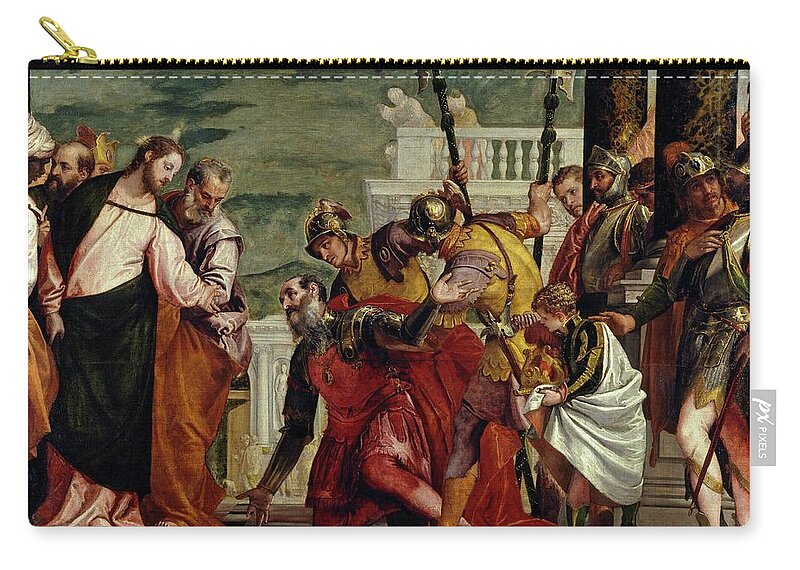 Jesus And The Centurion Zip Pouch featuring the painting 'Jesus and the Centurion', ca. 1571, Italian School, Oil on canvas, 192 cm x 29... by Paolo Veronese -1528-1588-