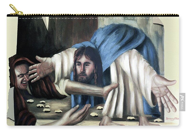 Cubism Zip Pouch featuring the painting Jesus And The Old Lady by Anthony Falbo