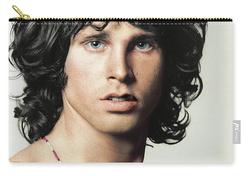 Jimmorrison Thedoors Rocknroll Rock#casingfoto Raymanzarek Music#club Jimmorrisonquote Zip Pouch featuring the photograph Jim Morrison NYC 1967 by Franchi Torres