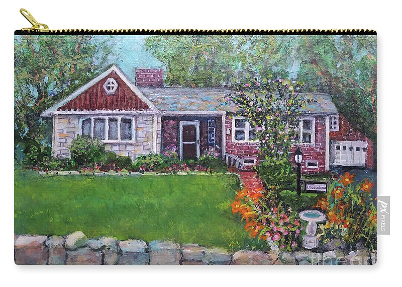 House Portrait Zip Pouch featuring the painting Joan's Family Home by Rita Brown
