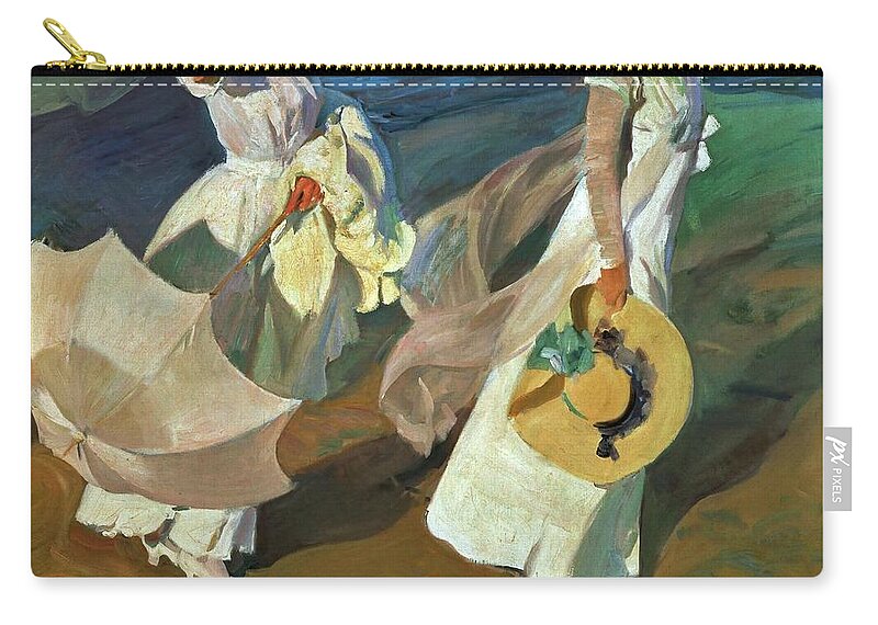 Joaquin Sorolla Zip Pouch featuring the painting Joaquin Sorolla / 'Walk on the Beach', 1909, Oil on canvas, 205 x 200 cm. by Joaquin Sorolla -1863-1923-