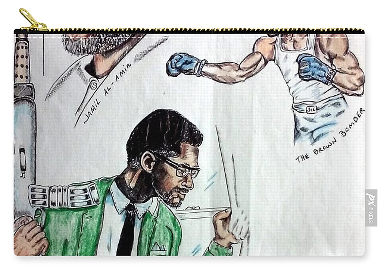 Black Art Zip Pouch featuring the drawing Joe, Brown, and Malcolm by Joedee