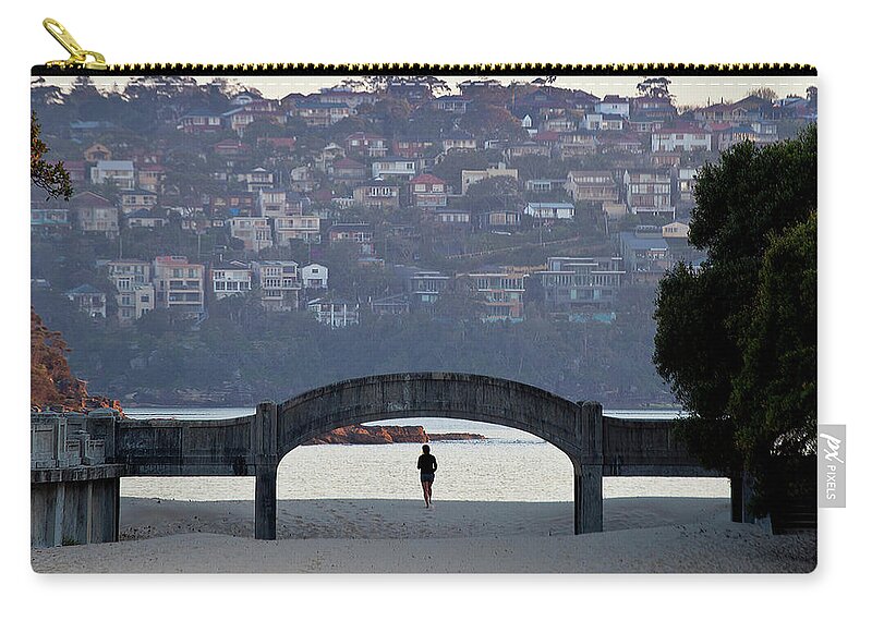 Scenics Zip Pouch featuring the photograph Jogging On Balmoral Beach by Image By Erik Pronske Photography