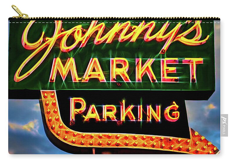 Americana Zip Pouch featuring the photograph Johnny's Market Neon Sign by Robert FERD Frank