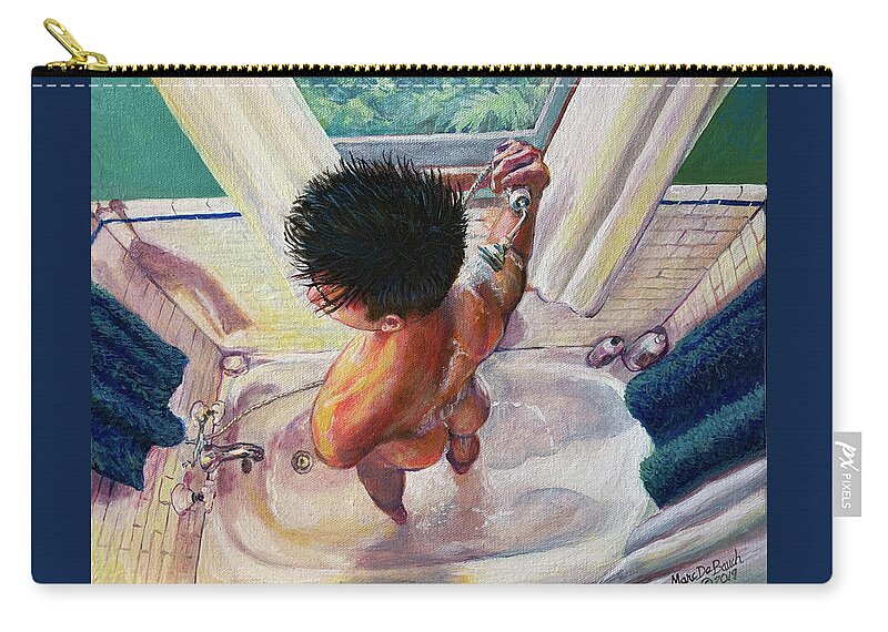 Shower Zip Pouch featuring the painting Jon Rinsing Off by Marc DeBauch