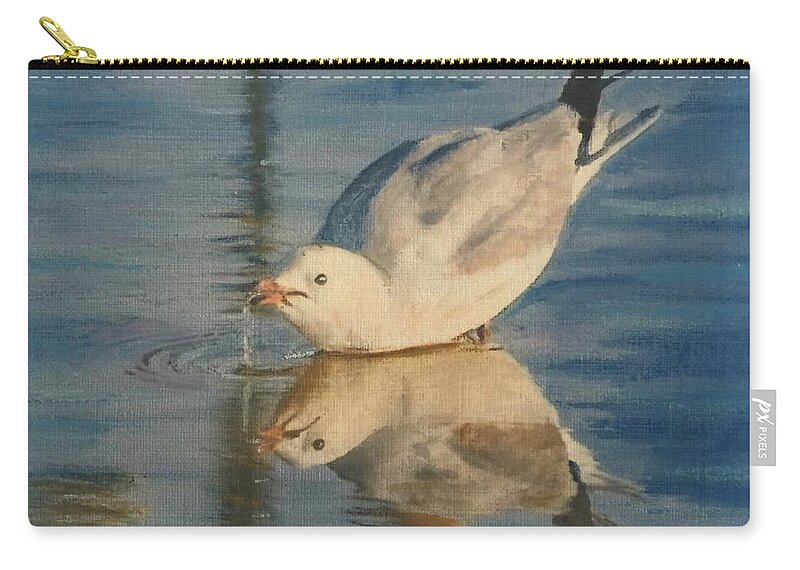 Seagull Zip Pouch featuring the painting Jonathan Bathing by Cara Frafjord