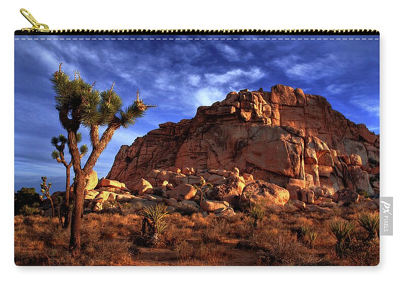 California Zip Pouch featuring the photograph Joshua Tree And Rock Pile by Bill Wight Ca
