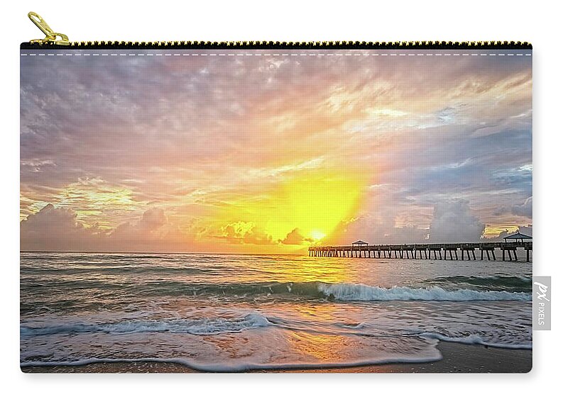 Beach Zip Pouch featuring the photograph Juno Beach Pier Sunrise 2 by Steve DaPonte