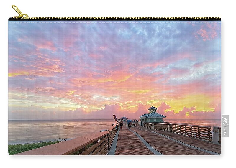 Beach Zip Pouch featuring the photograph Juno Beach Pier Sunrise by Steve DaPonte