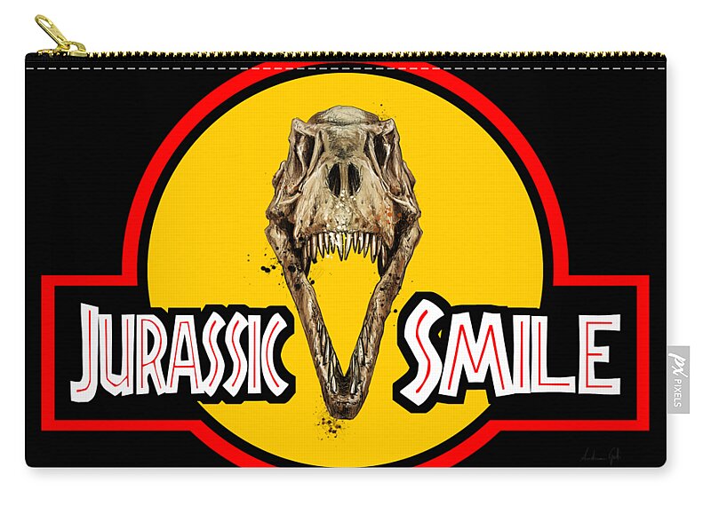 Sci-fi Zip Pouch featuring the digital art Jurassic Smile Skull by Andrea Gatti
