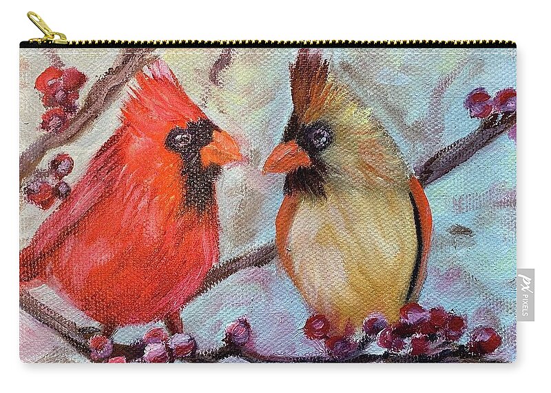 Cardinals Zip Pouch featuring the painting Just the Two of Us by Melissa Torres