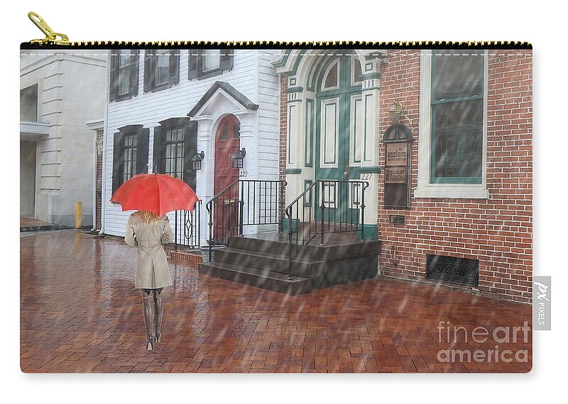 Red Zip Pouch featuring the photograph Just Walkin' In The Rain by Geoff Crego