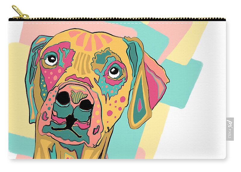 Colorful Zip Pouch featuring the digital art Kaleidoscope puppy by Robin Wiesneth