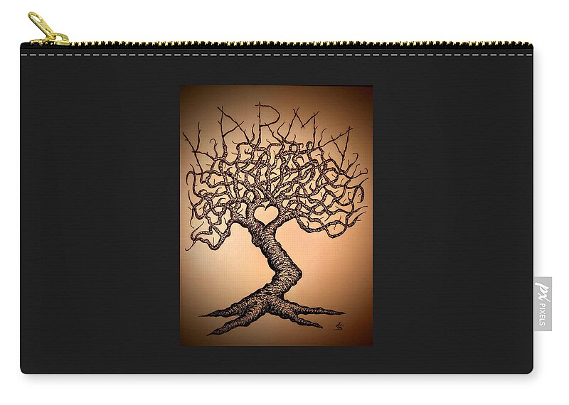 Karma Zip Pouch featuring the drawing Karma Love Tree by Aaron Bombalicki