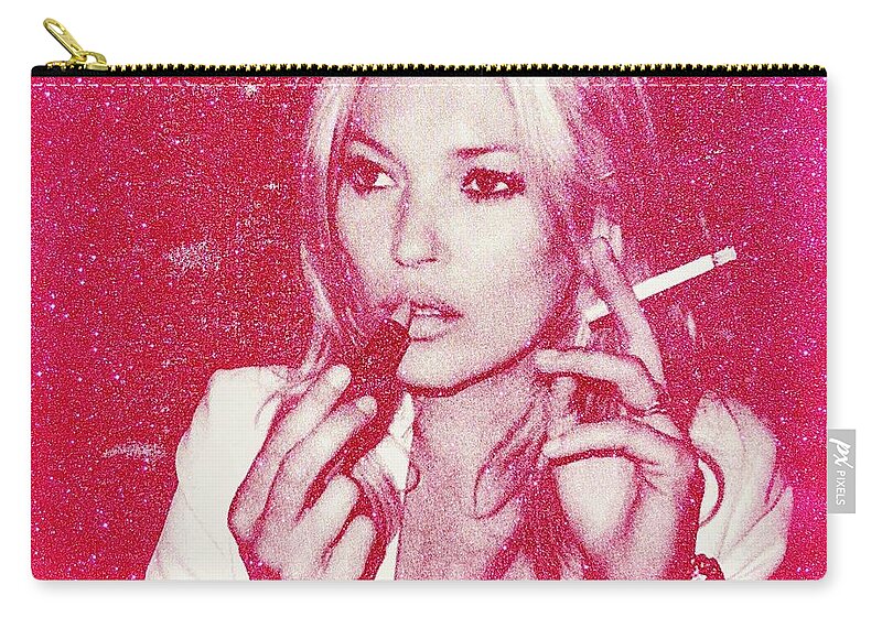 Kate Moss Zip Pouch featuring the painting Kate Moss Pink by Shane Bowden